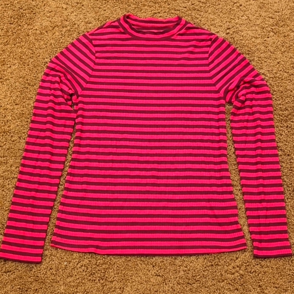 Red Striped Mock Neck Sweater